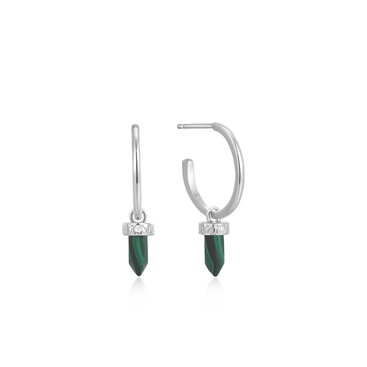  Second Nature - Earrings - Silver / Rhodium plated - Malachite